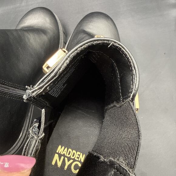 Madden NYC Women's Black Rhinestone Chain Zip Lug Sole Chelsie Ankle Boots Sz 9 - Picture 11 of 13